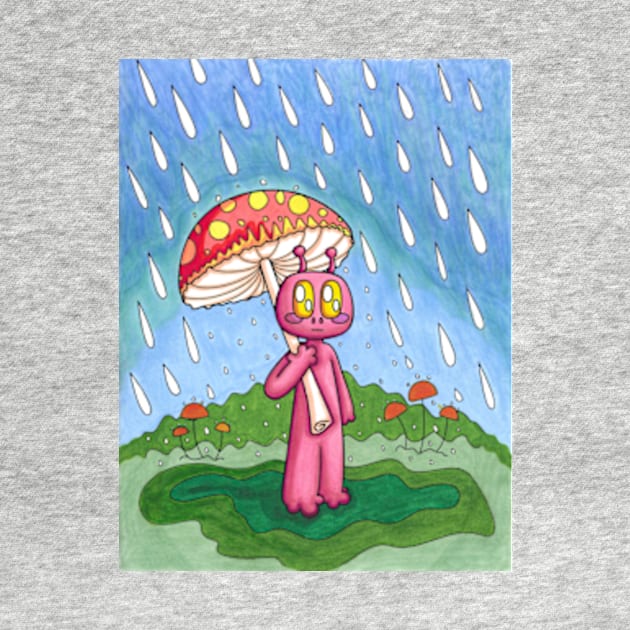 Alien Holding Mushroom Umbrella In The Rain 1 by JadedOddity